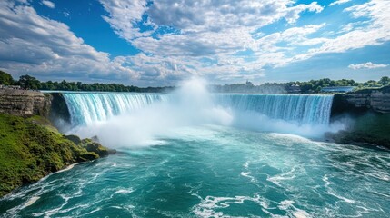 Fototapeta premium Niagara Falls, Powerful Waterfalls, Scenic View, Sunny Day