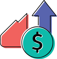 Obraz premium A dollar sign icon with an upward arrow representing a salary increase