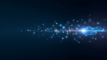 Futuristic Abstract Wallpaper Design for Aerospace Innovation: Dynamic Digital Grids & Robotic Icons with Space for Corporate Branding