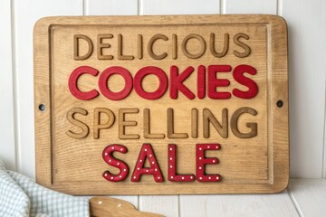 Cookies Spelling Sale on a Wooden Board Showcase Generative AI