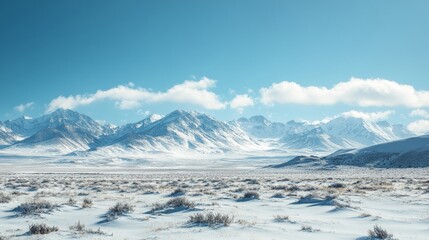 Fototapeta premium an epic high altitude winter mountain landscape panorama without trees on a clear day with a few small clouds 