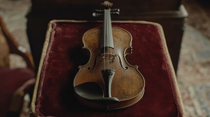 Fototapeta premium Antique Violin on Velvet Casket