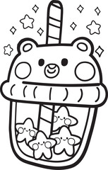 Cute Kawaii Drink Cup Hand Drawing Coloring Page Illustration