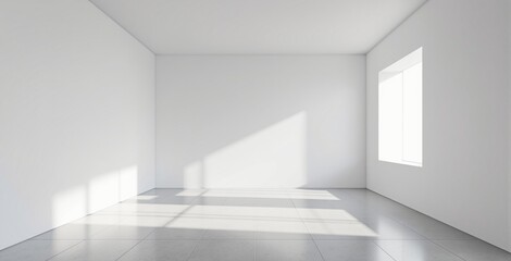 Empty minimalist white room interior with sunlight casting shadows, modern design style, plain background, concept of architectural simplicity. Ai generative