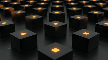 Vibrant Three-Dimensional Cubes Illuminating a Decentralized Digital Network in Abstract Form