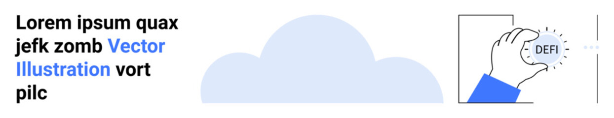 Hand gripping labeled bubble with cloud nearby, linking cloud computing, information, explanation. Ideal for tech, education, software, online services, data management futuristic ideas simple