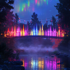 Obraz premium aurora borealis bridge lights,
