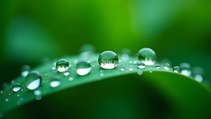 Lush Green Leaf Adorned with Glistening Water Droplets Reflecting Nature's Beauty in Detail