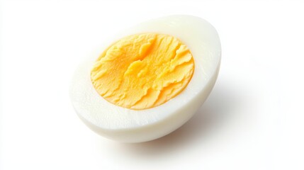 Detailed Photography of Sliced Boiled Egg as Part of a Breakfast Element on Isolated White Background with Rich Yellow Hue