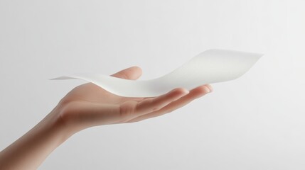 Hand Holding an Empty Paper with Soft Natural Lighting on a Clean White Background