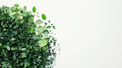 Fototapeta premium Green Eco Friendly Recycling Symbol Constructed With Leaves And Natural Elements On White Background With Ample Copy Space