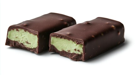 Delicious chocolate-covered dessert bars with a refreshing green filling, a sweet and tempting treat.