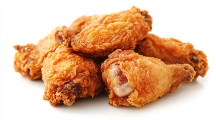 Mouthwatering Hot Crispy Fried Chicken Isolated on Contrasting Background with Garnished Fresh Herbs and Seasoning Details