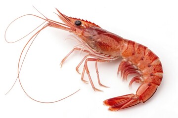 Red Shrimp Displayed on White Background in High Detail Generative AI