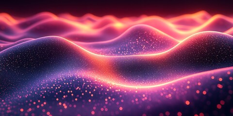 Obraz premium Glowing waves with a scattering of bright iridescent particles