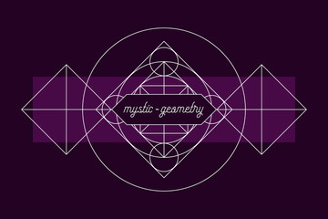 Mystic geometry emblem vector print template. Vector alchemy magic symbol or tribal rune on dark background