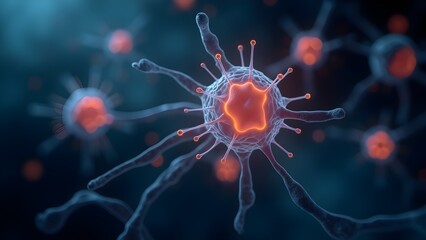 Detailed 3D Render of Virus Cells: Microbiology, Disease, Scientific Visualization