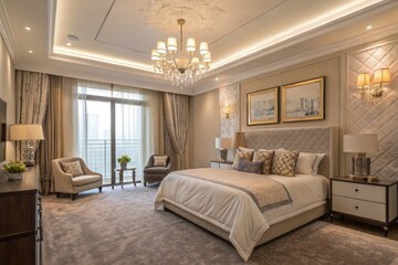 Luxurious Spacious Bedroom With Elegant Decor and Modern Touches Generative AI