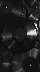 Grunge texture of scattered vinyl records creating a chaotic yet artistic background