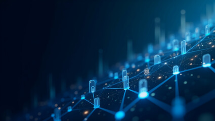 Fototapeta premium Minimalist Wallpaper Design: Abstract Visuals & Digital Pathways for Blockchain Remittance Solutions with Ample Space for Text Overlays