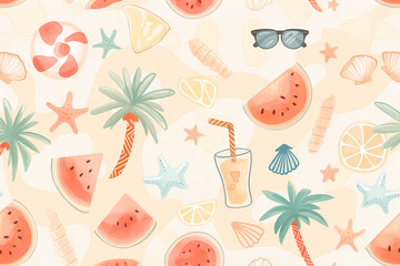 Aloha Summer Flatlay – Watermelon, Lemon & Vacation Vibes Background