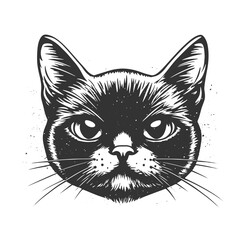Obraz premium Cat head, black print with texture on white background simple vector illustration icon logo.