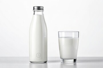 White Juice Mockup Displayed Beside a Glass on a Light Surface Generative AI