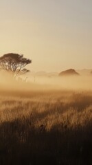 Fototapeta premium Misty Sunrise Over Golden Field