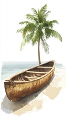 Obraz premium Tropical canoe clipart in watercolor on white background