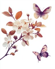 Realistic photo of serviceberry with satyr butterfly Plain background