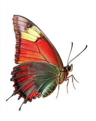 Red saskatoon with saskatoon hairstreak butterfly on white background