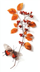 Naklejka premium Red baneberry and clearwing butterfly in vibrant photo 