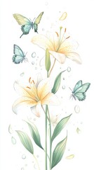 Fototapeta premium Elegant 6 vibrant butterflies on tall lilies
