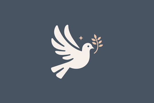  Minimalistic modern logo of a dove carrying an olive branch