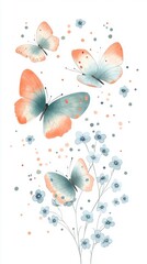 Elegant flat  6 butterflies with teal and coral wings
