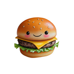 Adorable Cartoon Hamburger with Cheddar Cheese and Happy Face