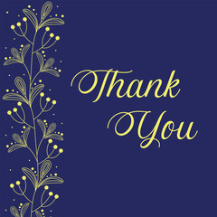 Thank You text message on paper card with yellow flowers border frame on blue background
