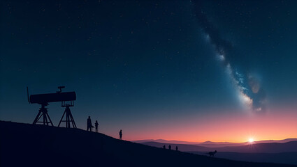 Minimalist wallpaper design featuring abstract telescope silhouettes and digital star maps symbolizing space telescope missions advanced astronomical observations innovative optical instrumentation in