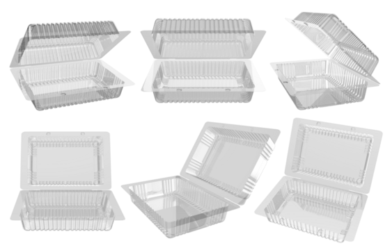 Empty transparent plastic food container isolated. Plastic food box isolated on transparency background. Png transparency 