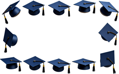 Graduation Caps Border Frame, Navy Blue, Transparent Background