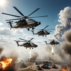 Naklejka premium Attack Helicopters in Combat Zone
