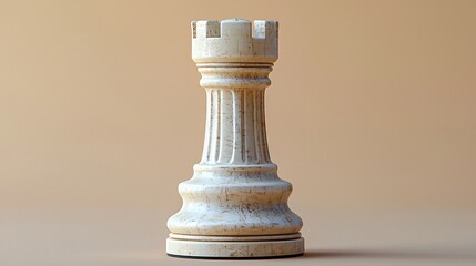 Elegant White Chess Rook Piece on Smooth Beige Background for Chess and Strategy Themes