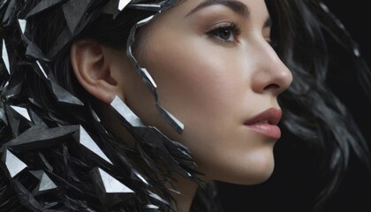 Close-up of a futuristic humanoid face.