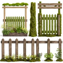 Obraz premium Wooden Fences and Plant Elements - Garden Design Kit