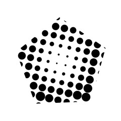 Halftone pentagon. Vector retro old comic dots halftone noise, grunge effect