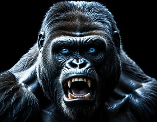 Obraz premium Furious Gorilla with Glowing Blue Eyes