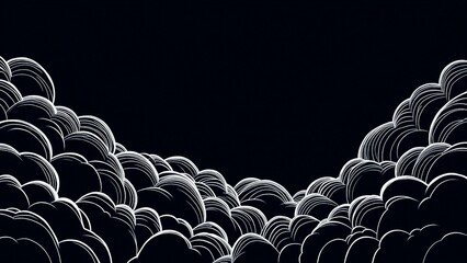 Obraz premium Abstrakte Wolkenillustration auf schwarzem Hintergrund. Minimalistisches Design mit klaren Linien. Ideal für moderne Hintergründe oder Texturen