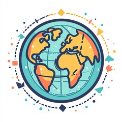 Stylized globe illustration with vibrant colors.