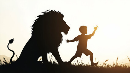 A photo-realistic double exposure of a lion silhouette and a vault symbolizes protected savings, embodying financial security with ample copy space.