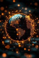 Obraz premium An illuminated globe surrounded by orange glowing network connections